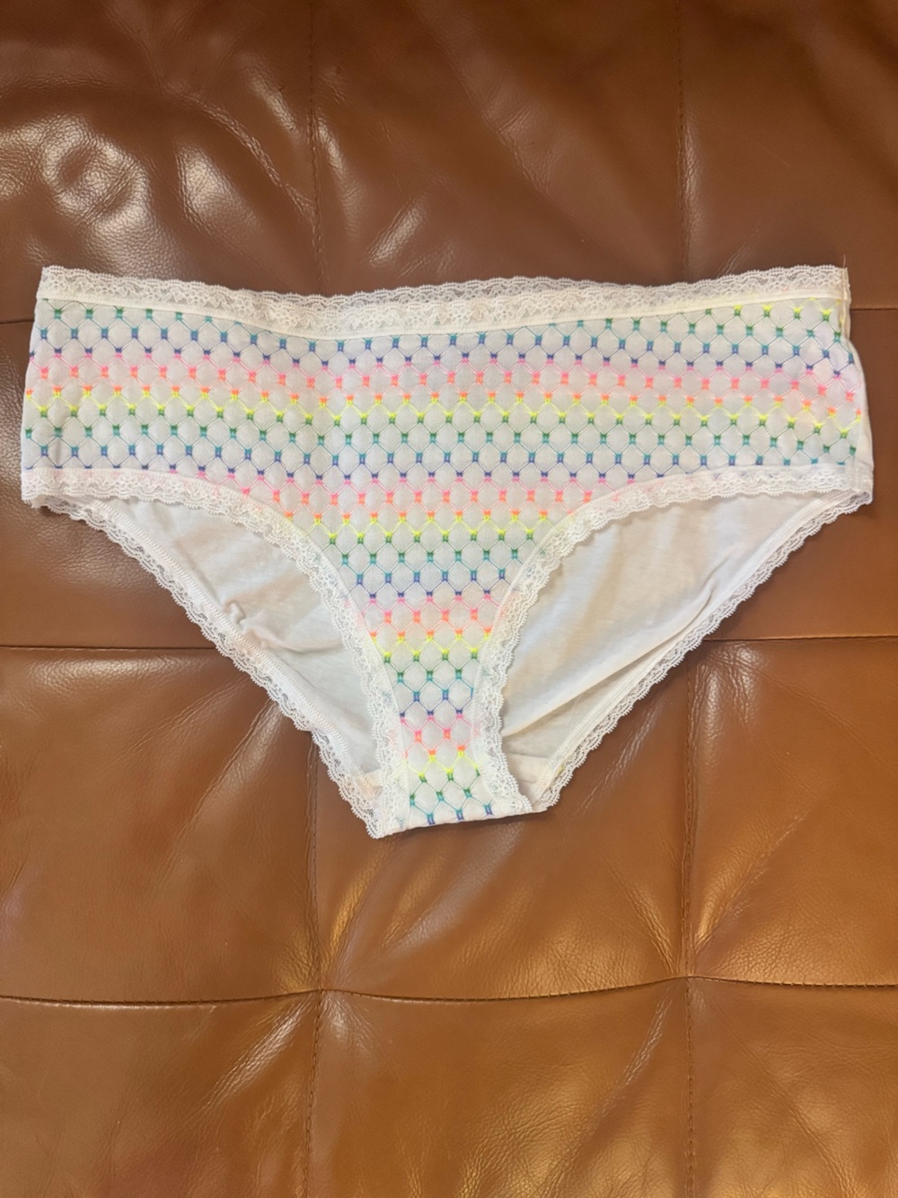 Victoria's Secret Lace Trim Panty w/ Neon Rainbow Stitching